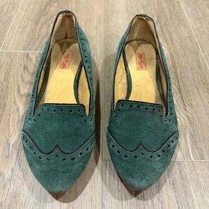 Miz Mooz S252-C2126-51 Dark Green Suede Leather Loafers Almond Toe Percy Size 7